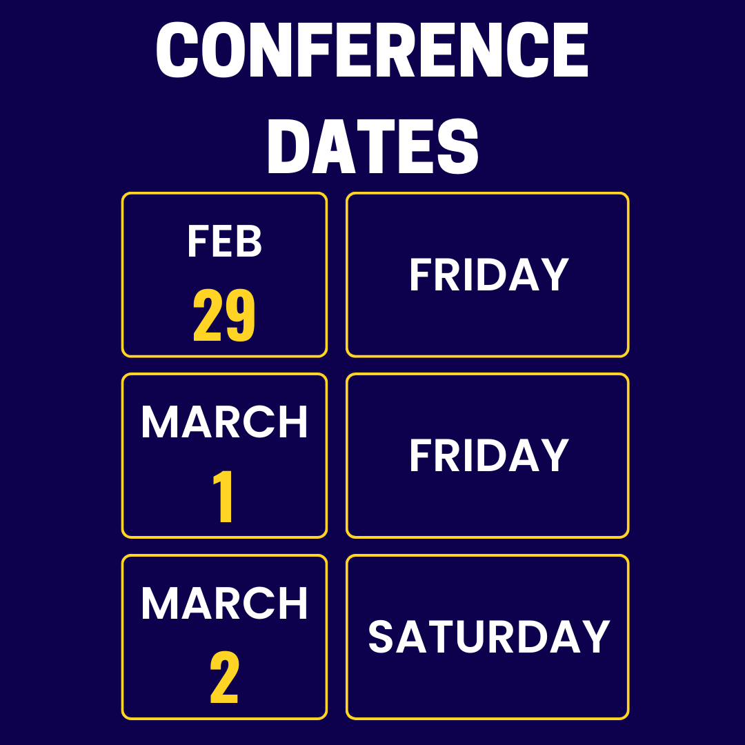 Image that includes the dates for each day of the conference